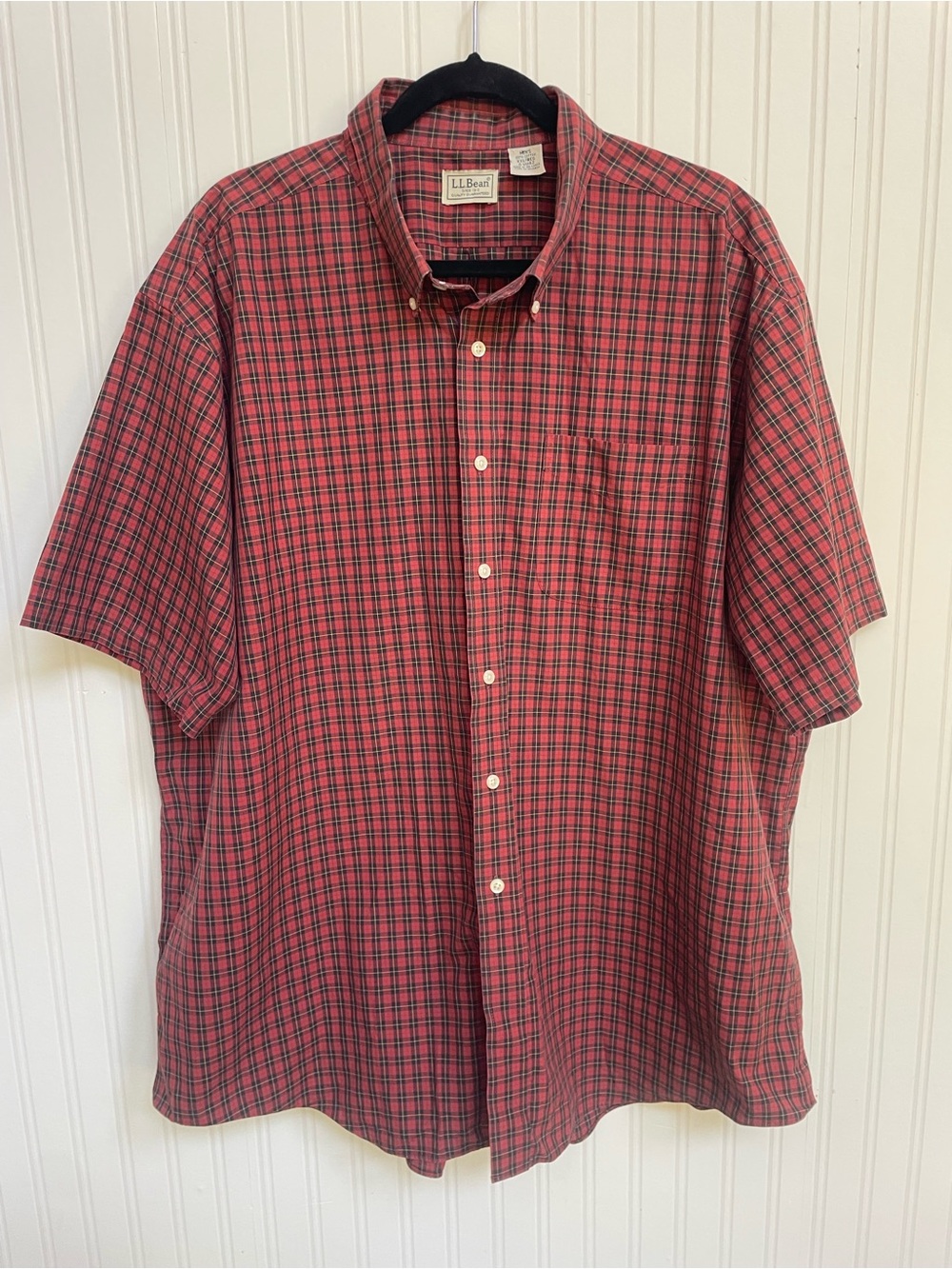 LL Bean Mens XXL Short Sleeve Tattersall Plaid Shirt